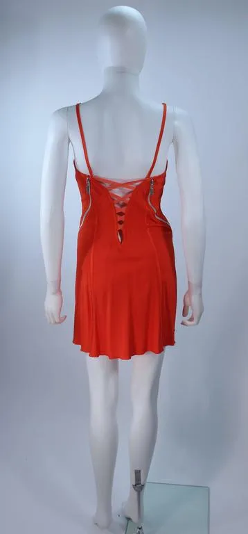 MONTANA BLU Orange Stretch Silk Zipper Dress with Open Back Size 2