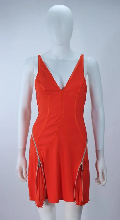 MONTANA BLU Orange Stretch Silk Zipper Dress with Open Back Size 2