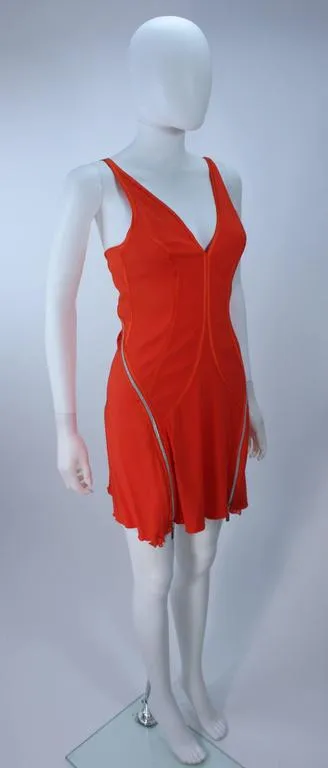 MONTANA BLU Orange Stretch Silk Zipper Dress with Open Back Size 2