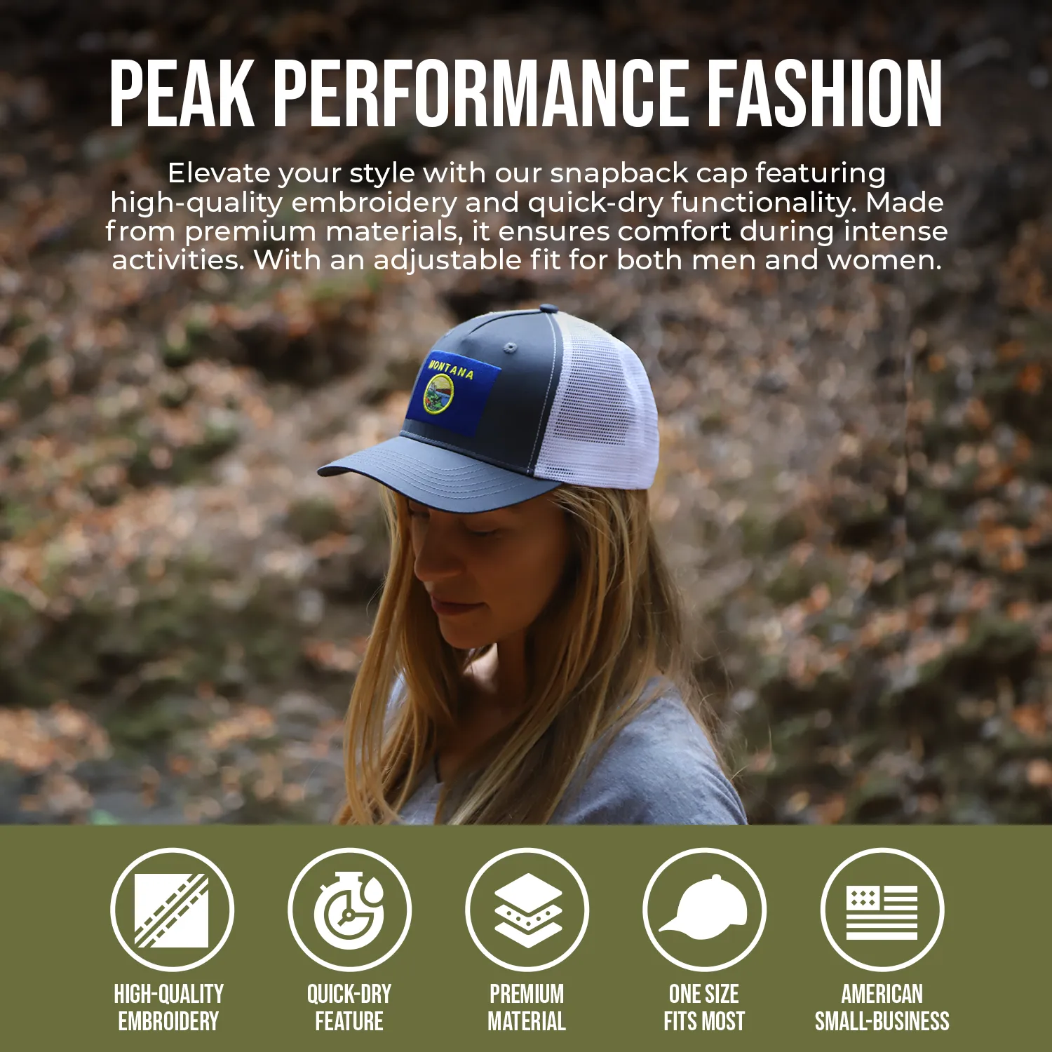 Montana State Flag Baseball, Snapback Hat Adjustable One Size Hat - International Tie