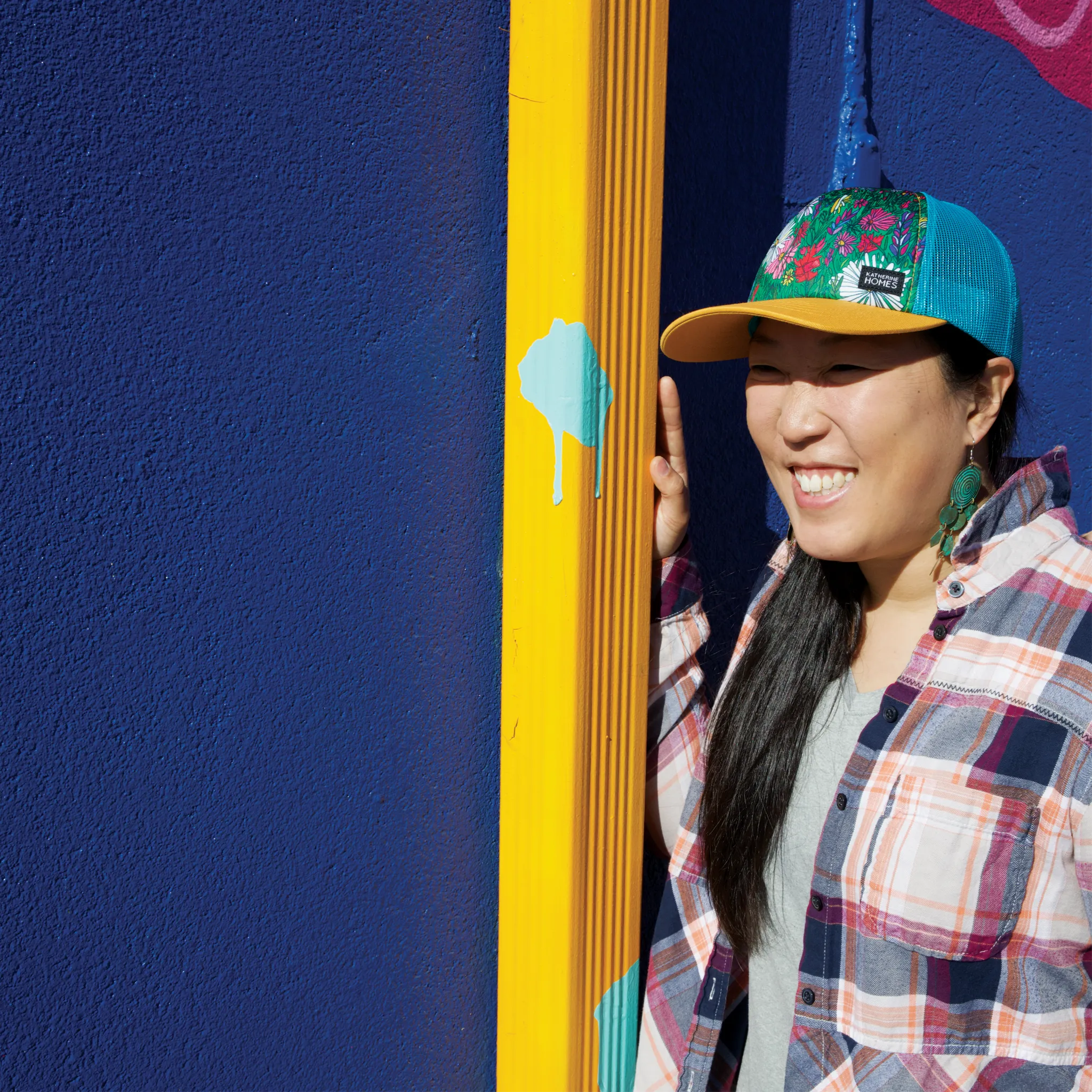 Mount Rainier Bloom | Trucker Hat | Aqua  | Camel Yellow