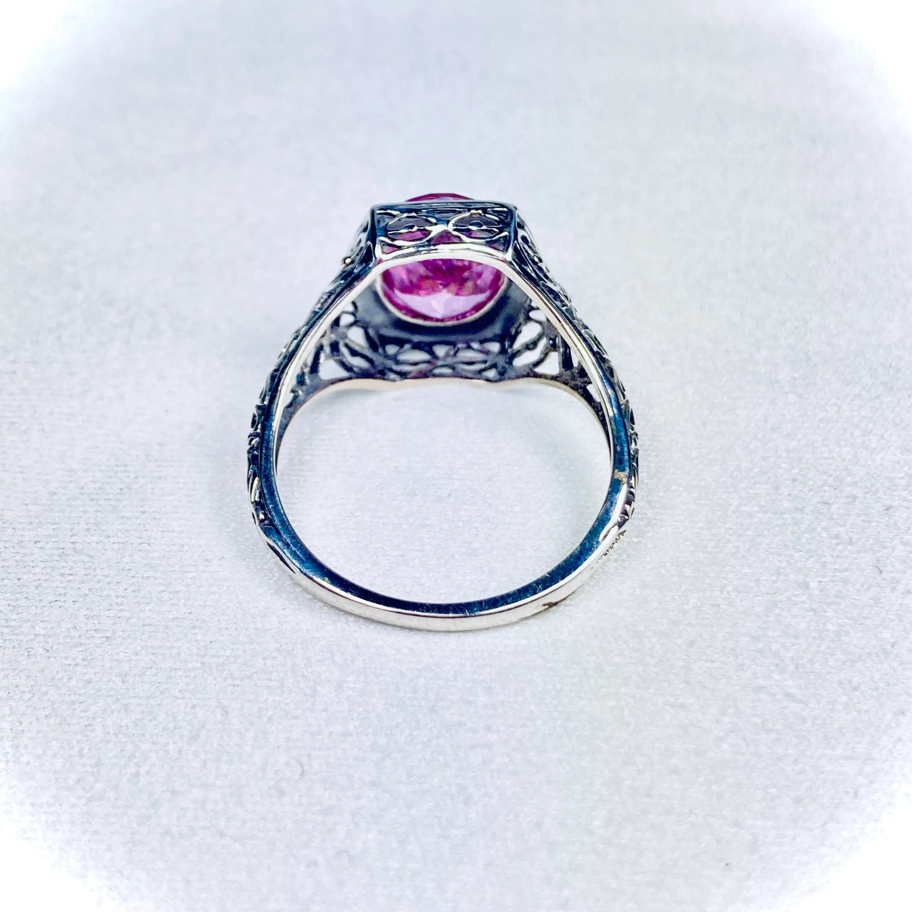 Natural Pink Topaz Ring, oval gem, Sterling Silver Filigree D417