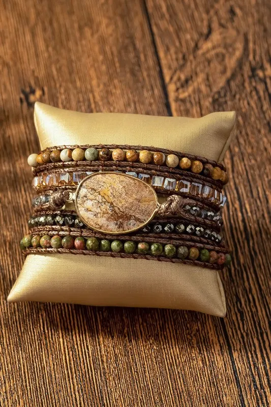 Natural Stone Boho Bracelets - 5 wraps