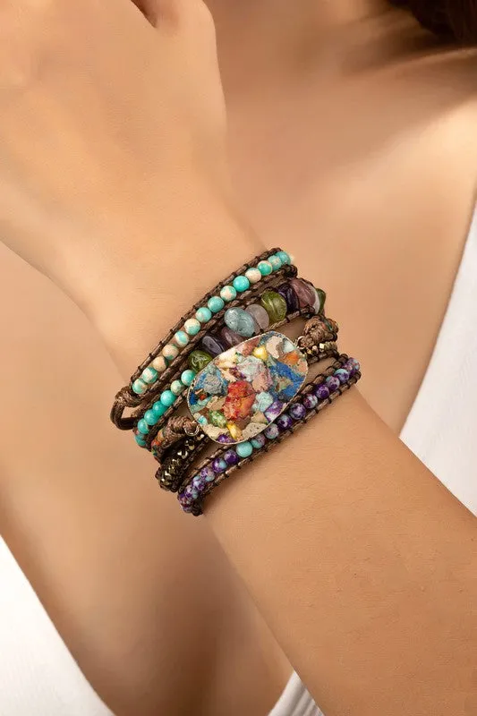 Natural Stone Boho Bracelets - 5 wraps