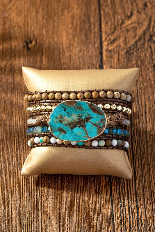 Natural Stone Boho Bracelets - 5 wraps