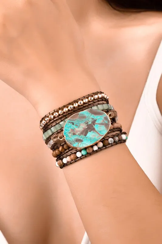 Natural Stone Boho Bracelets - 5 wraps
