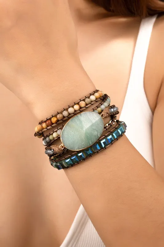 Natural Stone Boho Bracelets - 5 wraps