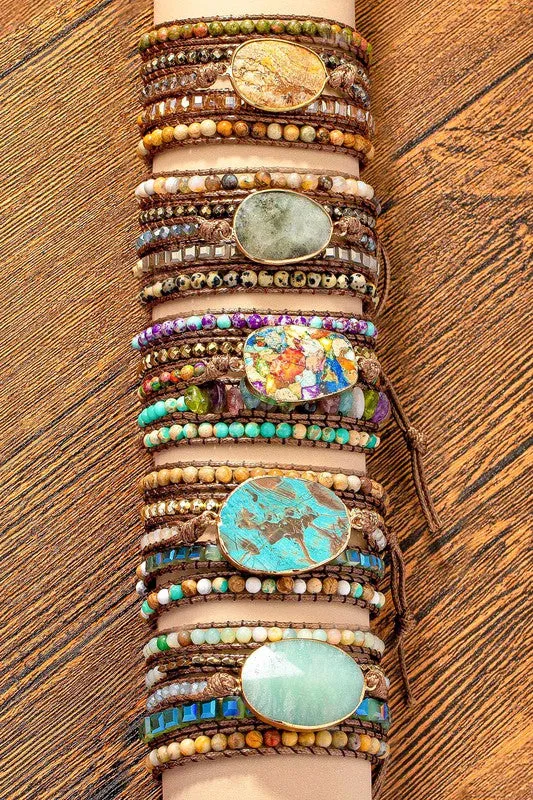 Natural Stone Boho Bracelets - 5 wraps