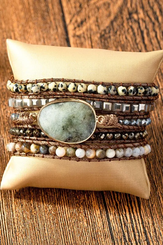 Natural Stone Boho Bracelets - 5 wraps