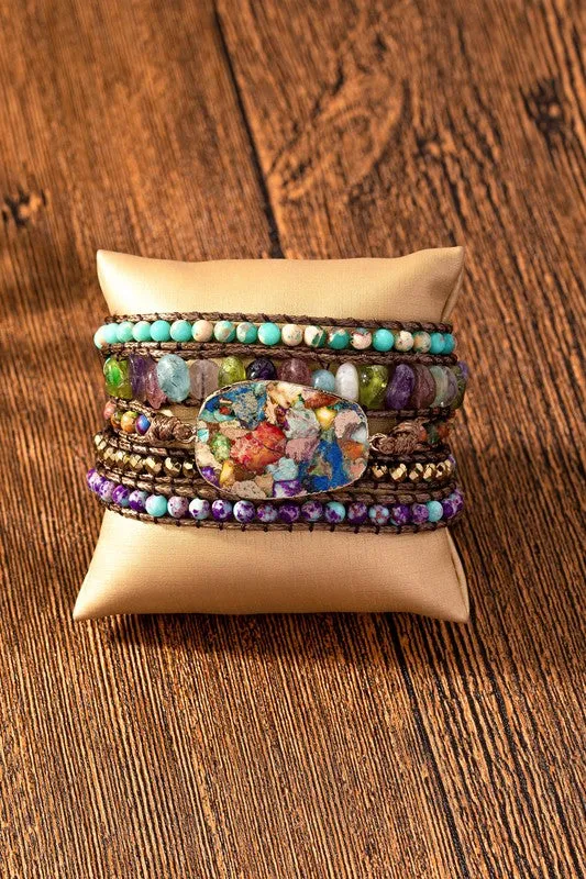 Natural Stone Boho Bracelets - 5 wraps