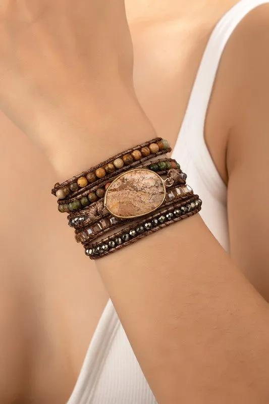 Natural Stone Boho Bracelets - 5 wraps