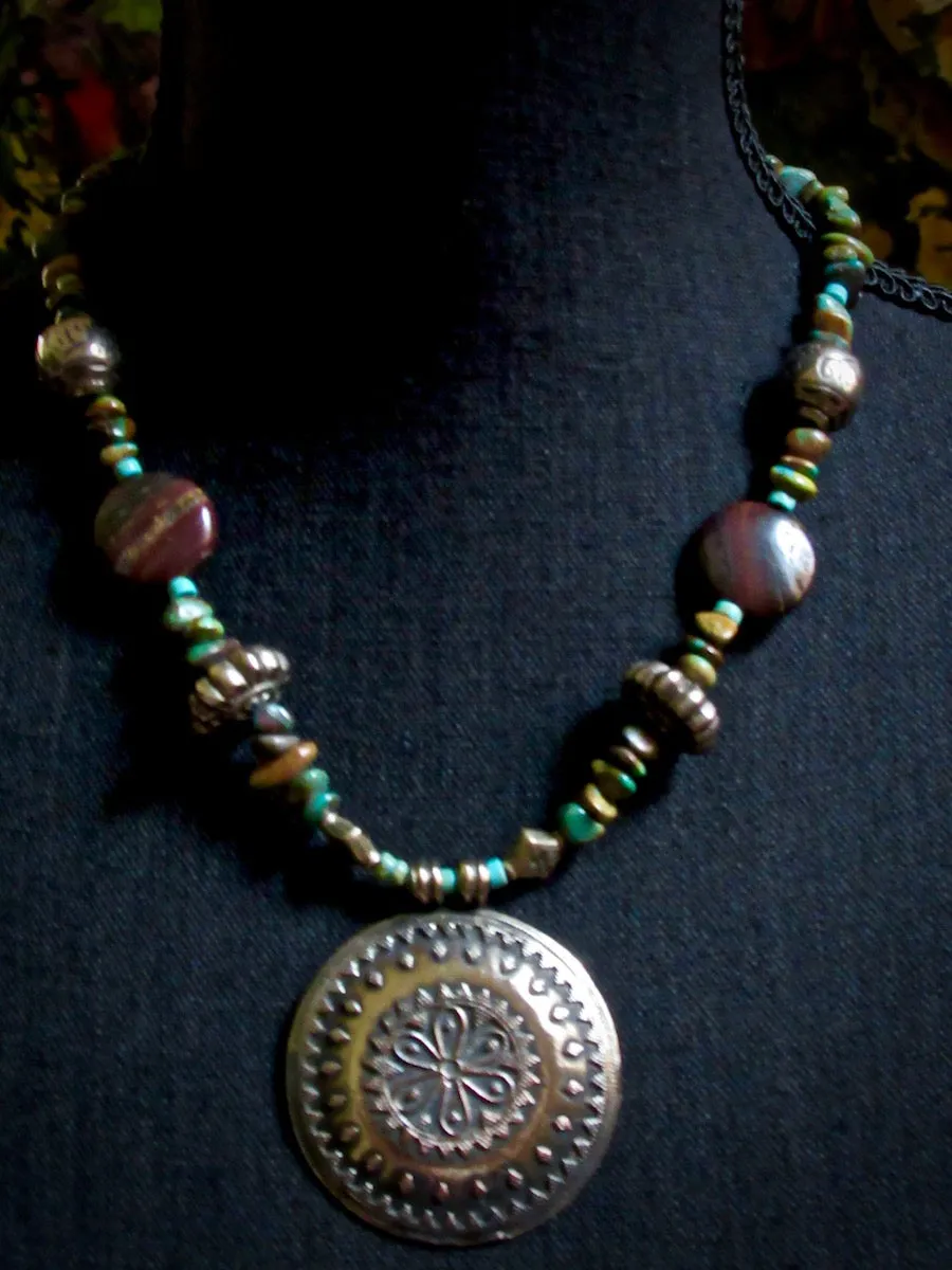 Natural Turquoise Tribal Disk Necklace
