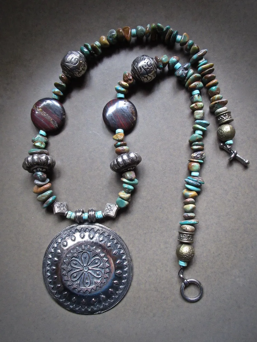 Natural Turquoise Tribal Disk Necklace