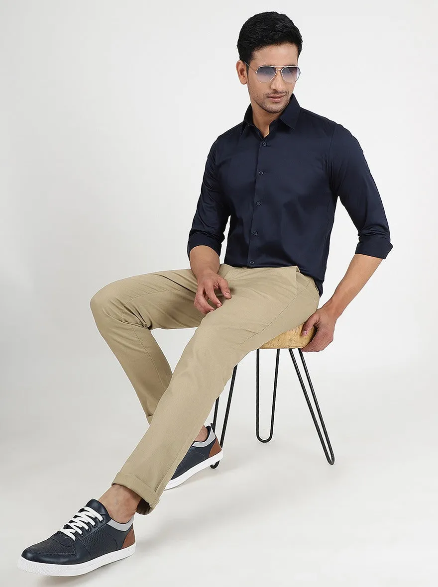 Navy Blue Solid Slim Fit Casual Shirt | JadeBlue