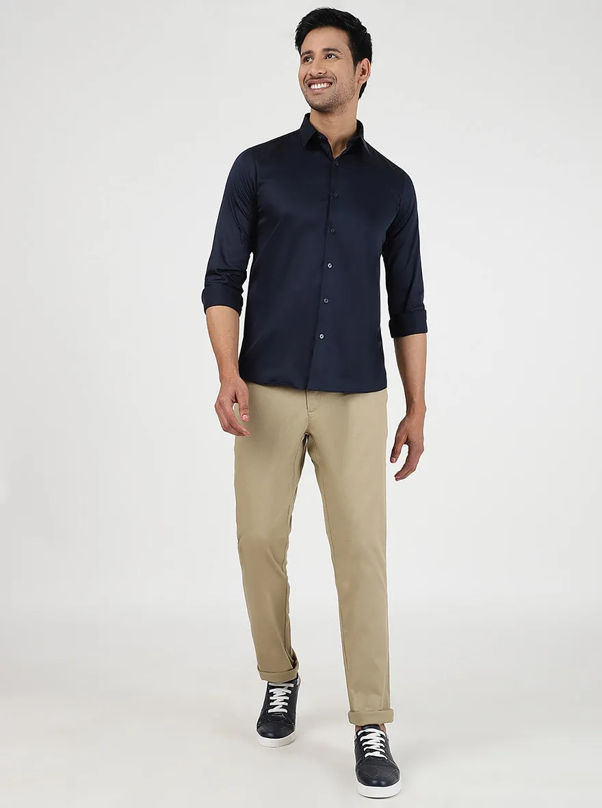 Navy Blue Solid Slim Fit Casual Shirt | JadeBlue