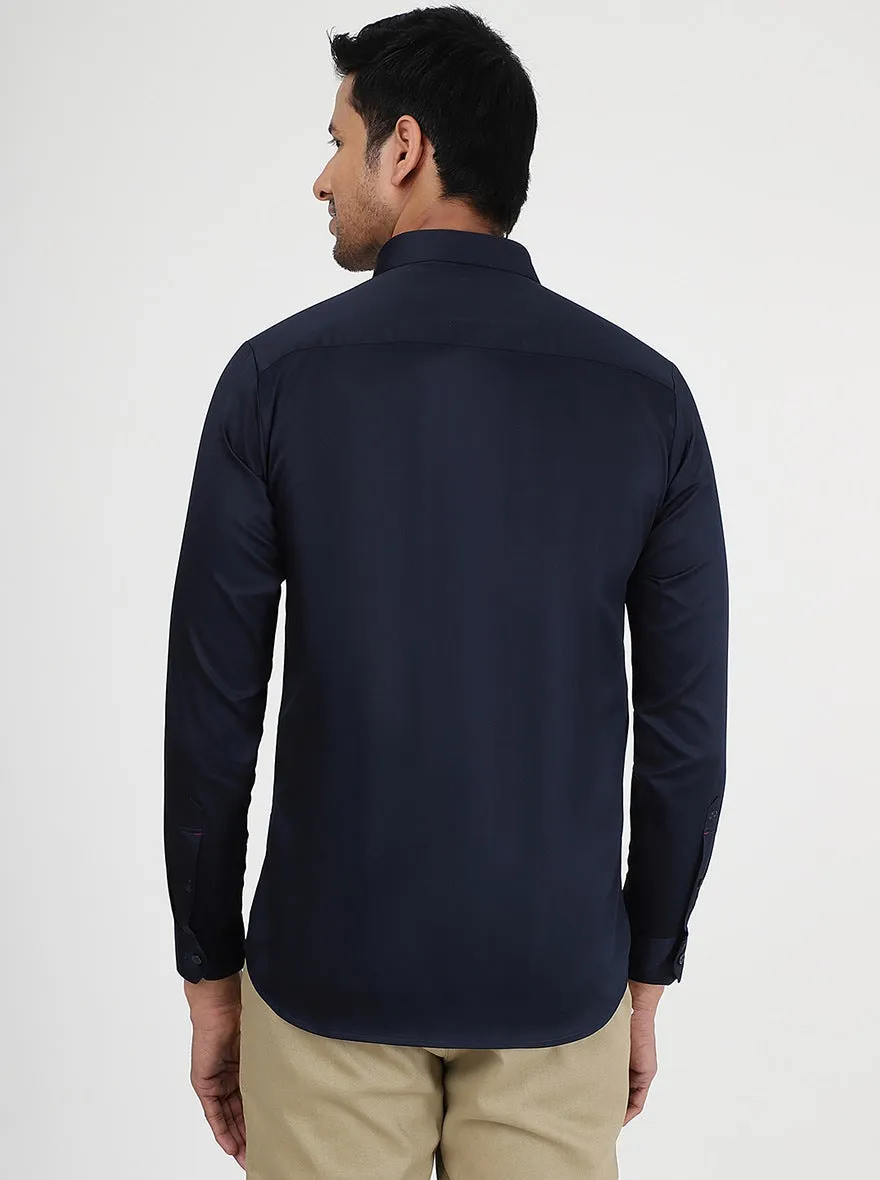 Navy Blue Solid Slim Fit Casual Shirt | JadeBlue