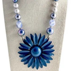 Navy Single Flower Statement Necklace
