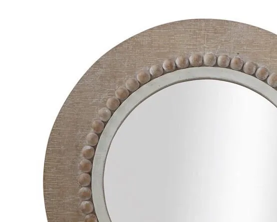 Neutral brown round wooden beaded wall mirror