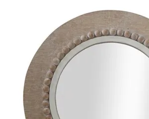 Neutral brown round wooden beaded wall mirror