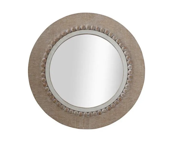 Neutral brown round wooden beaded wall mirror