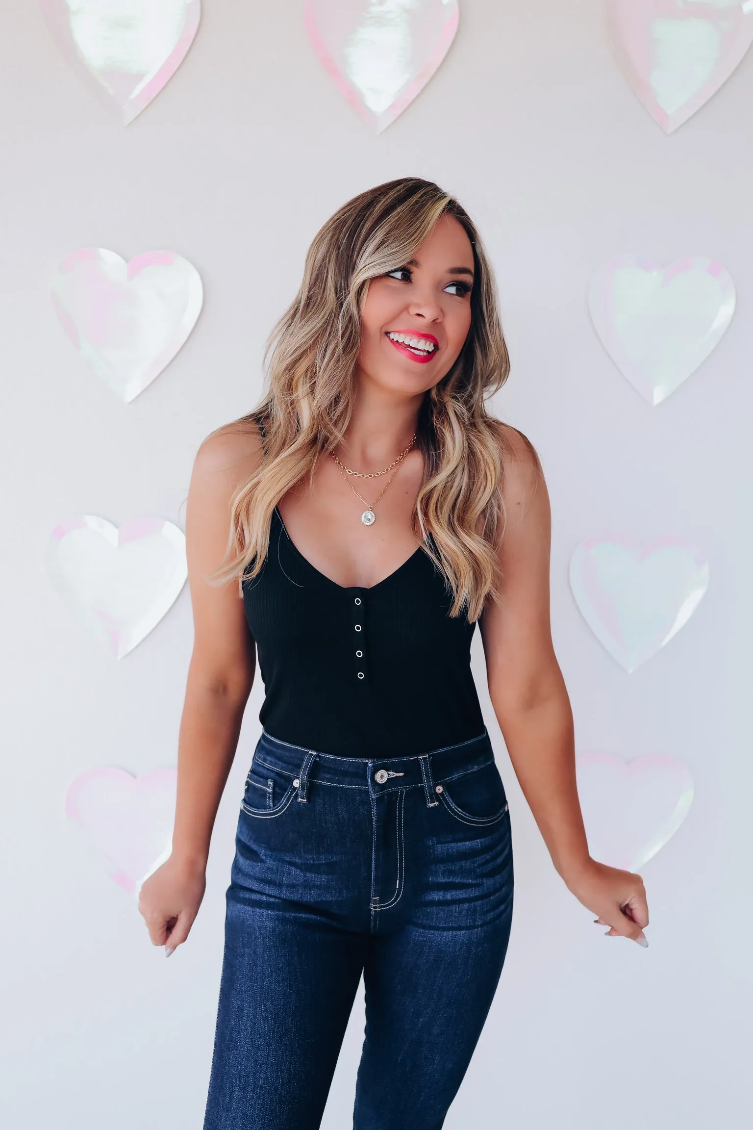 Never Basic Snap Front Ribbed Tank - Black