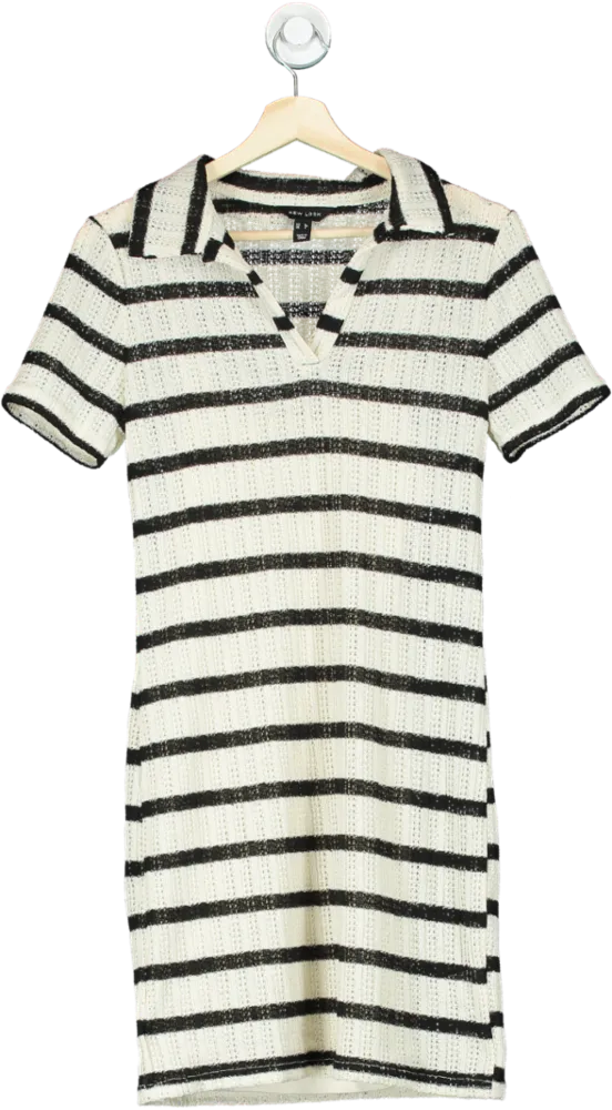 New Look Black and White Striped Short Sleeve Dress UK 8