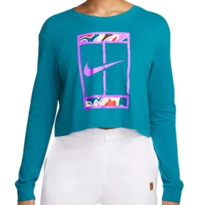 Nike Court Dri-Fit Slam Women Long-Sleeve Cropped Tennis Tee - Green Abyss