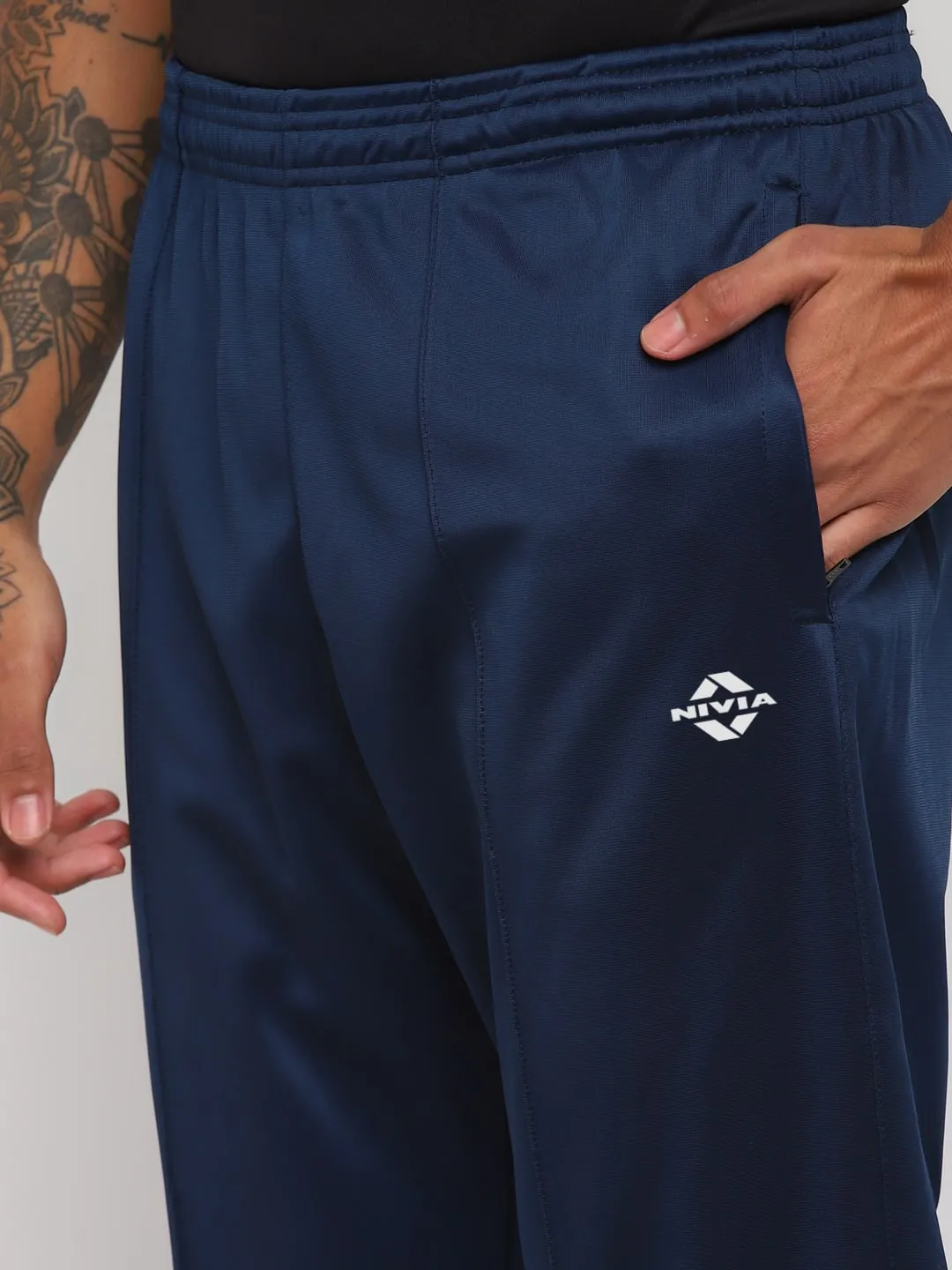 Nivia SuperPoly Lower for Men/Knitted heavy Polyester lower with Zipper Pocketfor Men - Navy