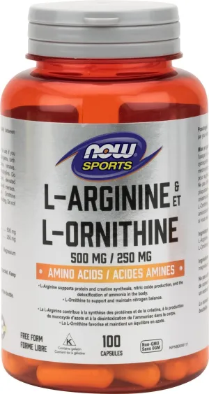 NOW L-Arginine 500 mg & Ornithine 250 mg (100 Capsules)