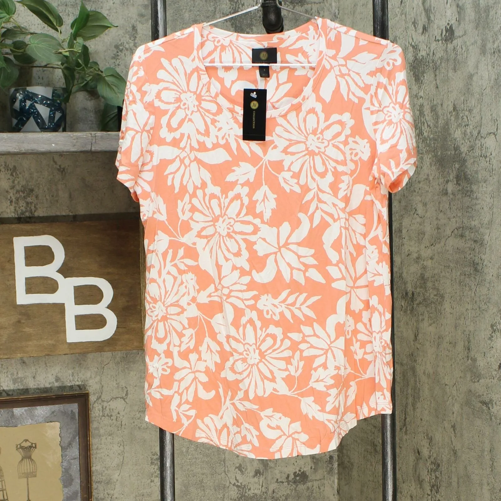 NWT JM Collection Womens Scoop-Neck Damask Top. 100093079MS Small