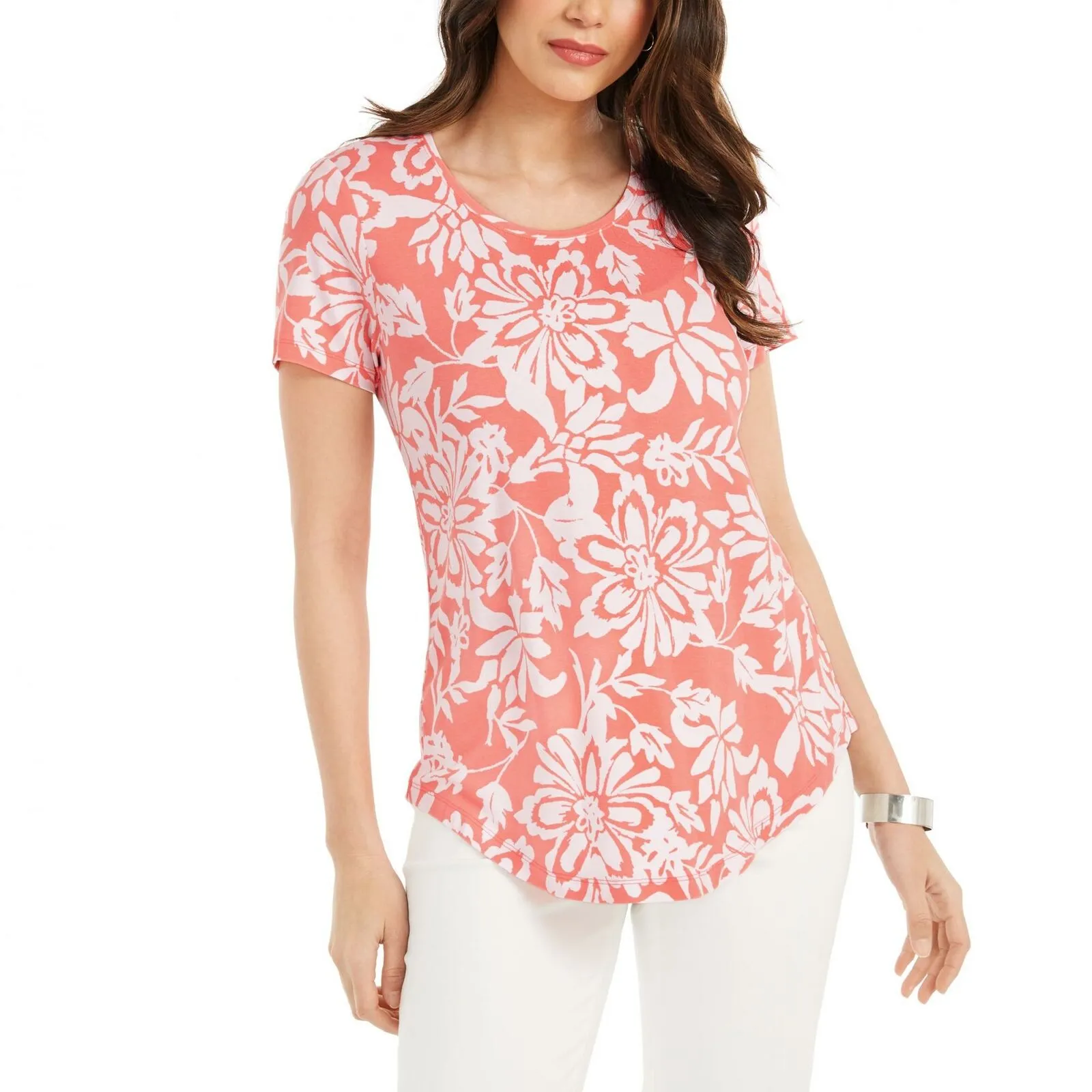 NWT JM Collection Womens Scoop-Neck Damask Top. 100093079MS Small