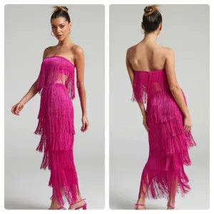 NWT Showpo Amalee Two Piece Fringe Set in Pink - Size 4