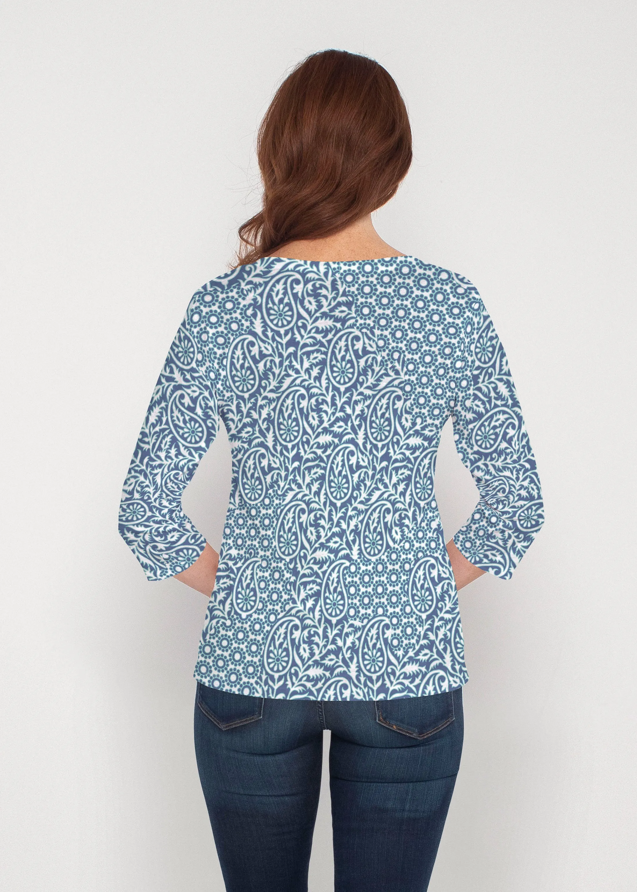 Oakley Blue (8114) ~ Signature 3/4 Sleeve V-Neck Top