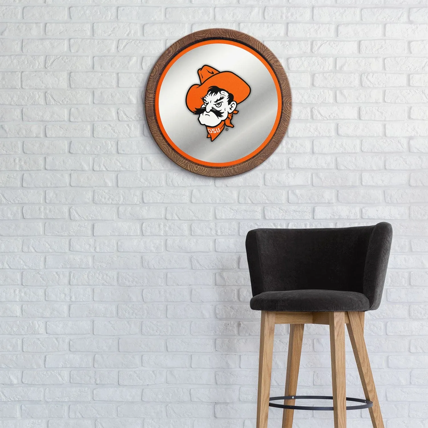 Oklahoma State Cowboys: Mascot - "Faux" Barrel Top Mirrored Wall Sign