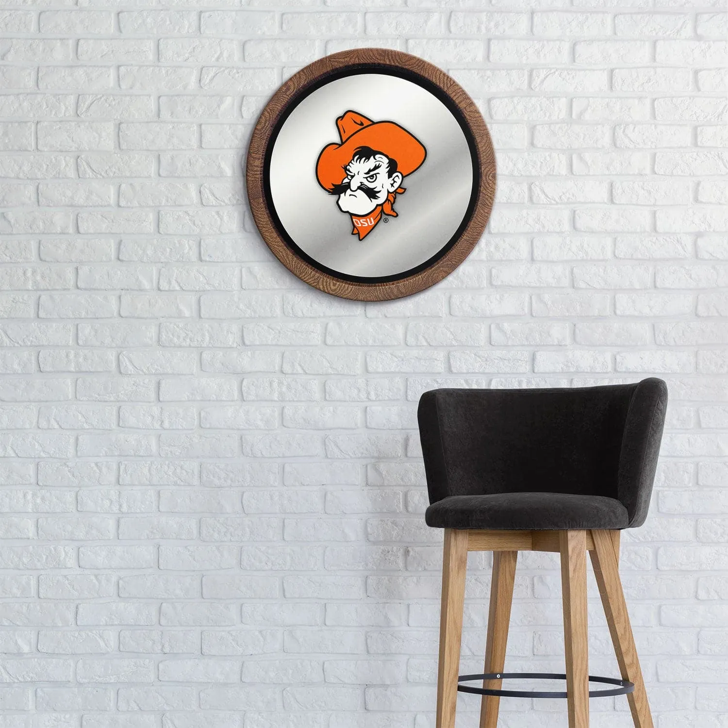 Oklahoma State Cowboys: Mascot - "Faux" Barrel Top Mirrored Wall Sign