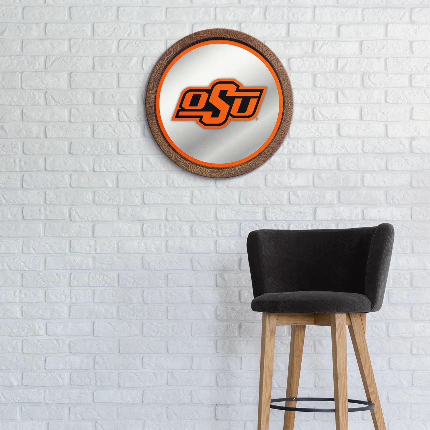 Oklahoma State Cowboys: "Faux" Barrel Top Mirrored Wall Sign