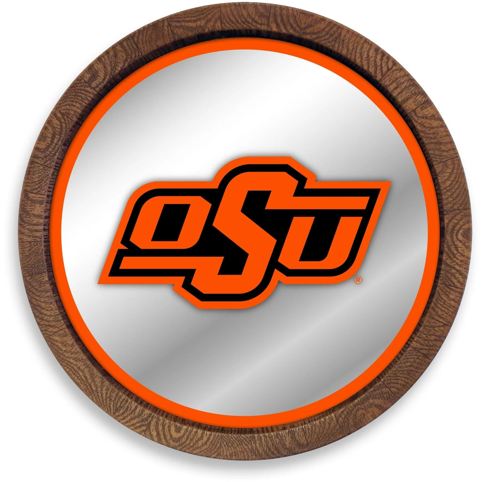 Oklahoma State Cowboys: "Faux" Barrel Top Mirrored Wall Sign