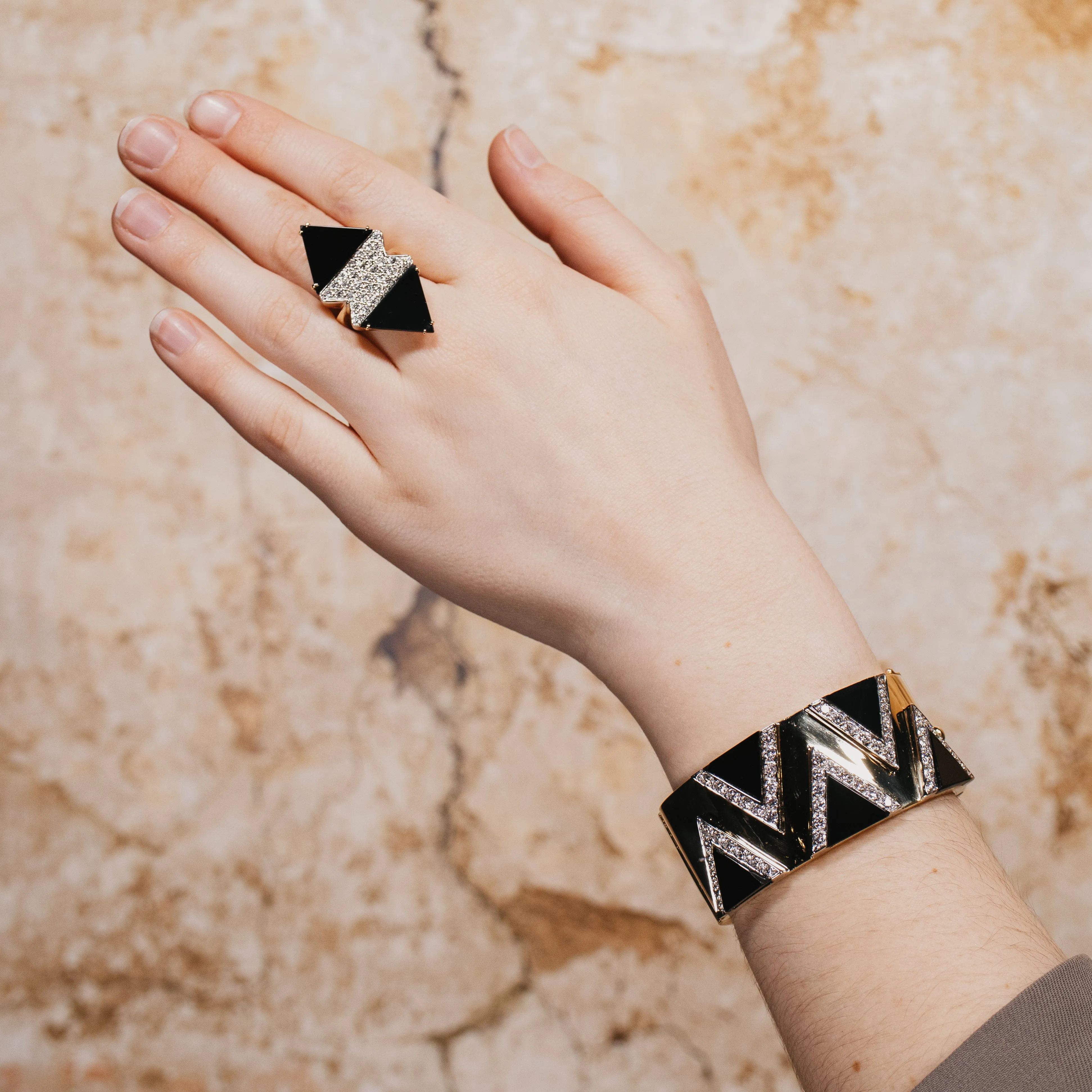 Onyx and Diamond Statement Cuff