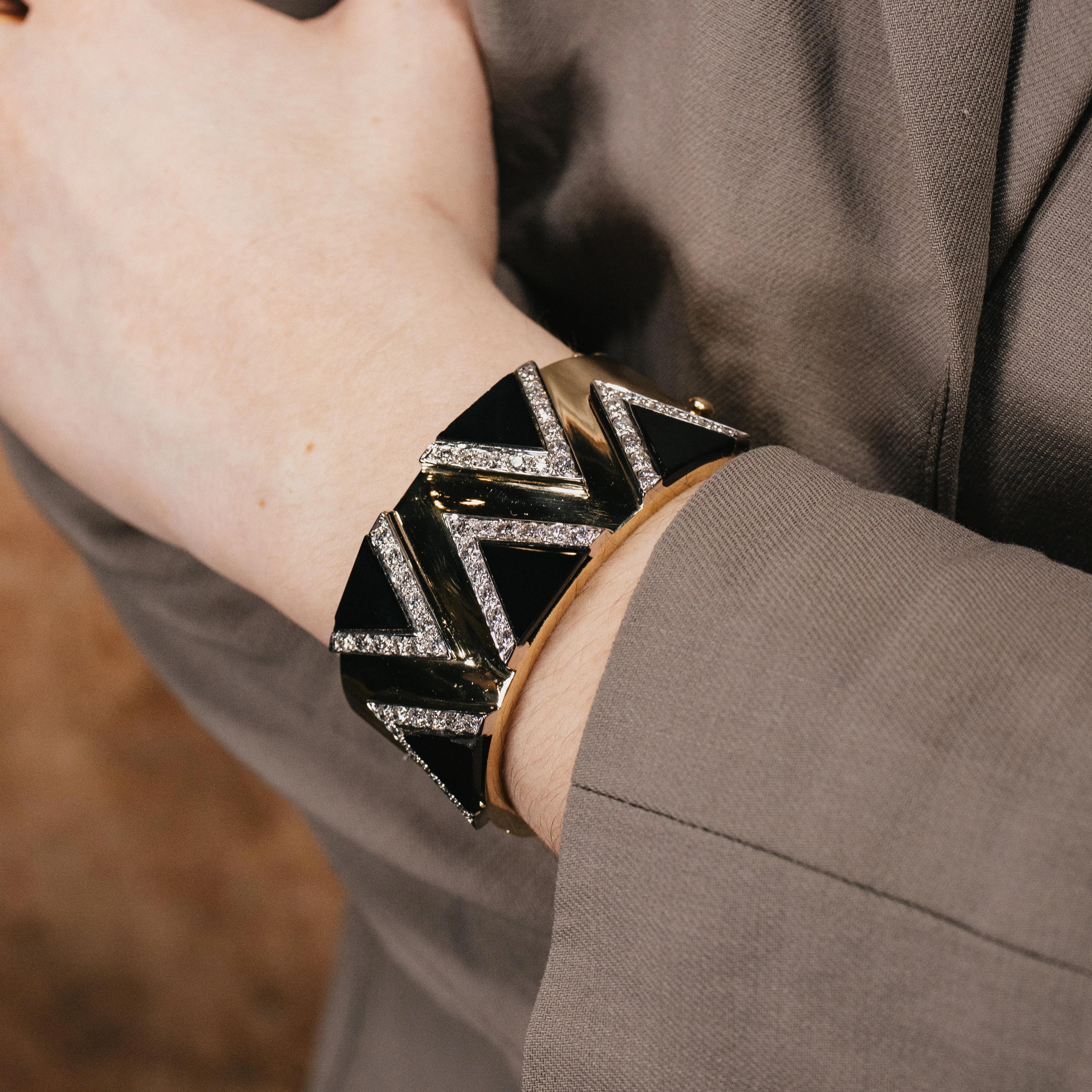 Onyx and Diamond Statement Cuff