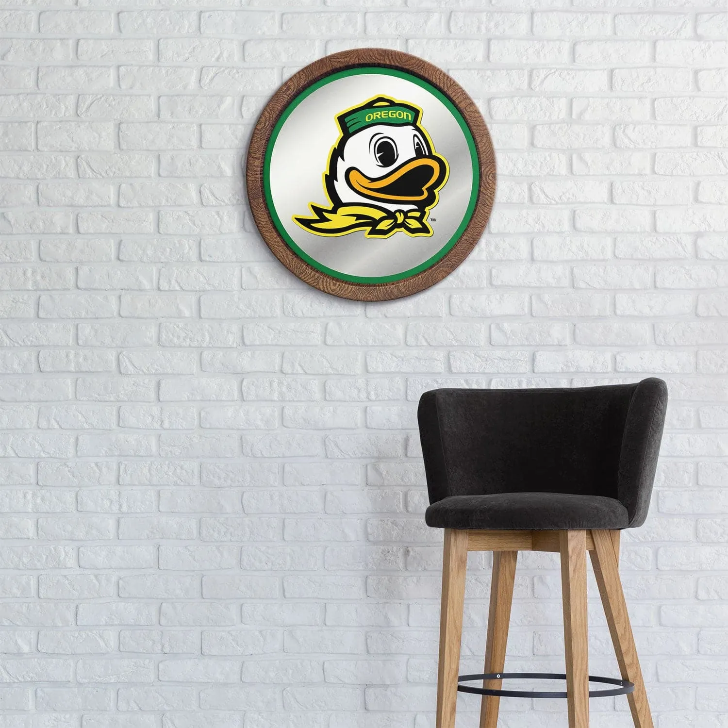 Oregon Ducks: Mascot - "Faux" Barrel Top Mirrored Wall Sign