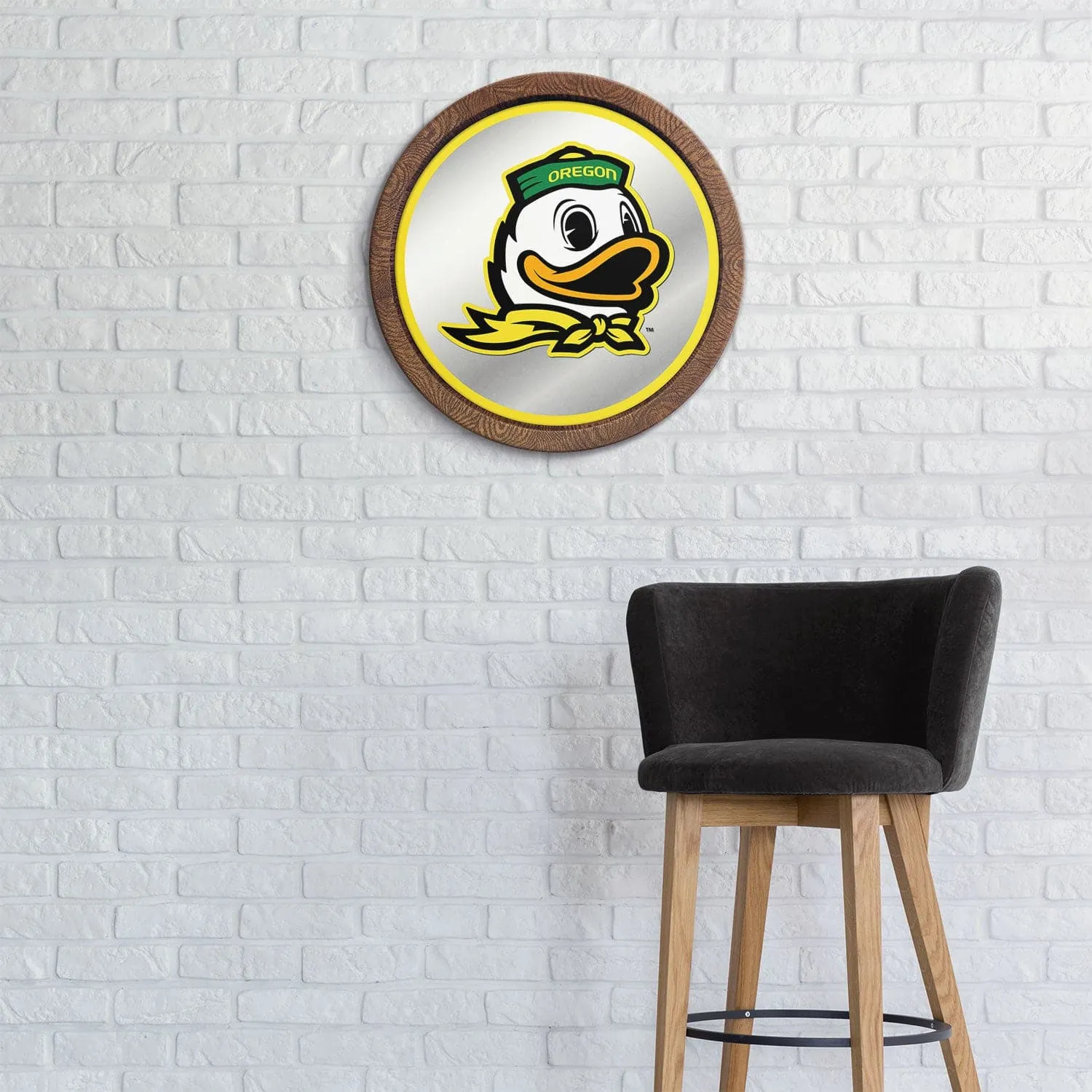Oregon Ducks: Mascot - "Faux" Barrel Top Mirrored Wall Sign