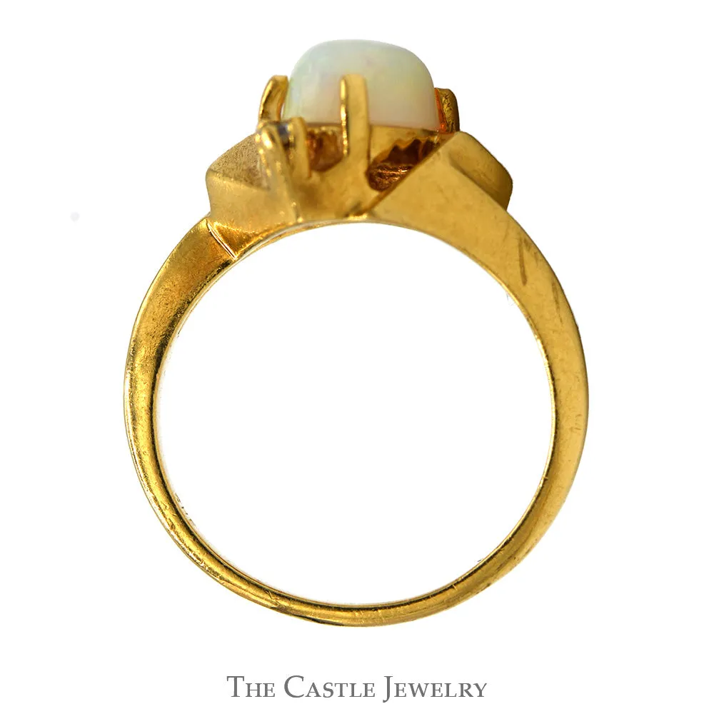 Oval Opal Ring with Double Diamond Accents in 14k Yellow Gold