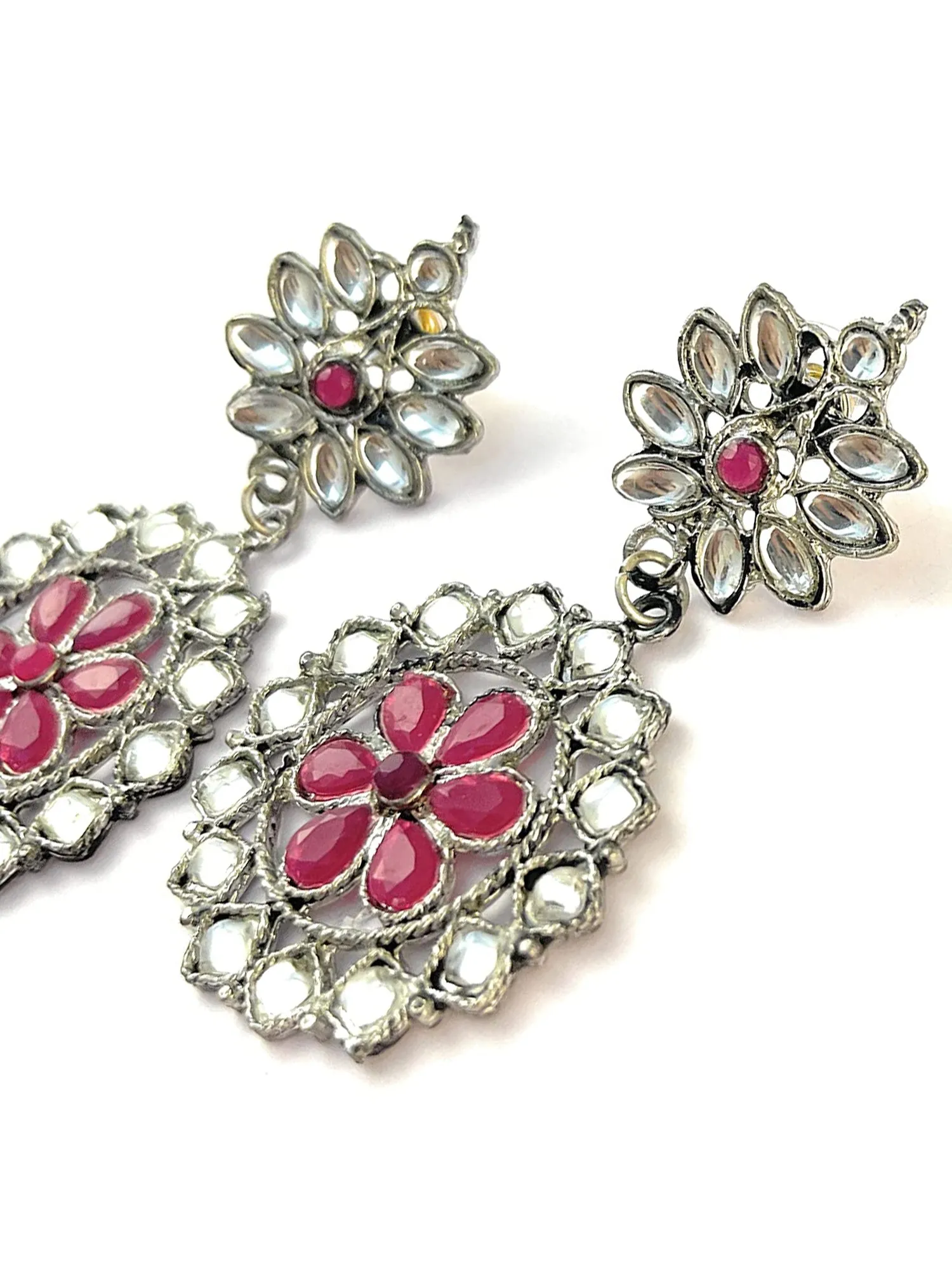 Oxidised Silver Floral Afghani Tribal Earrings