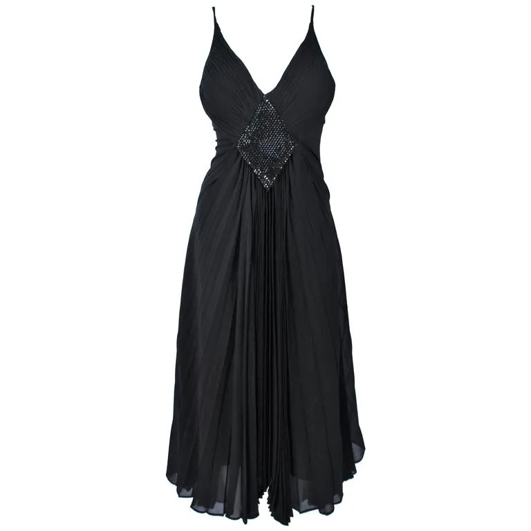PACO RABANNE Black Silk Jerset Dress with Rhinestone Detail Size 42