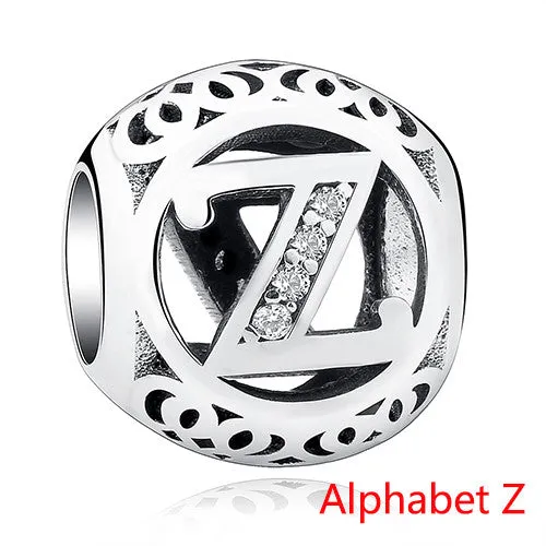 Pandora Style 925 Sterling Silver Jewelry Crystal Alphabet A-Z Letter Charms