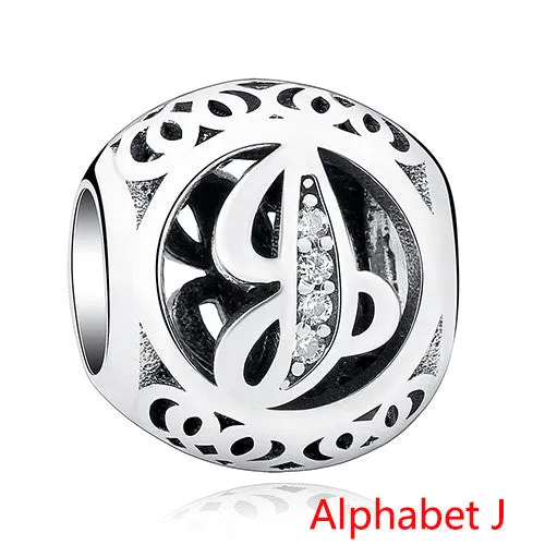 Pandora Style 925 Sterling Silver Jewelry Crystal Alphabet A-Z Letter Charms