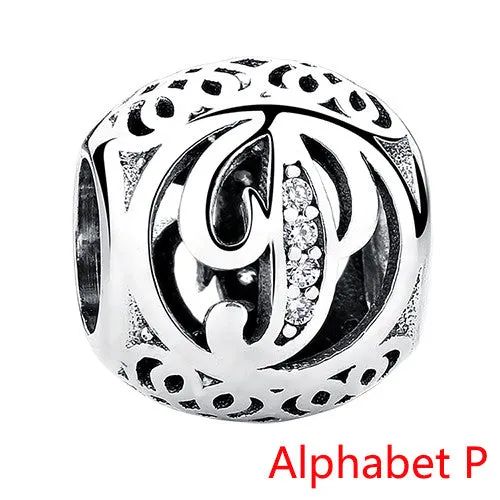 Pandora Style 925 Sterling Silver Jewelry Crystal Alphabet A-Z Letter Charms