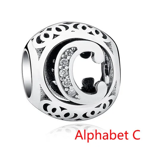 Pandora Style 925 Sterling Silver Jewelry Crystal Alphabet A-Z Letter Charms