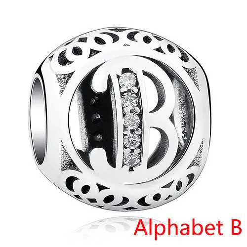 Pandora Style 925 Sterling Silver Jewelry Crystal Alphabet A-Z Letter Charms