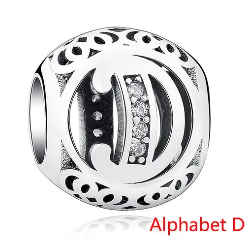 Pandora Style 925 Sterling Silver Jewelry Crystal Alphabet A-Z Letter Charms